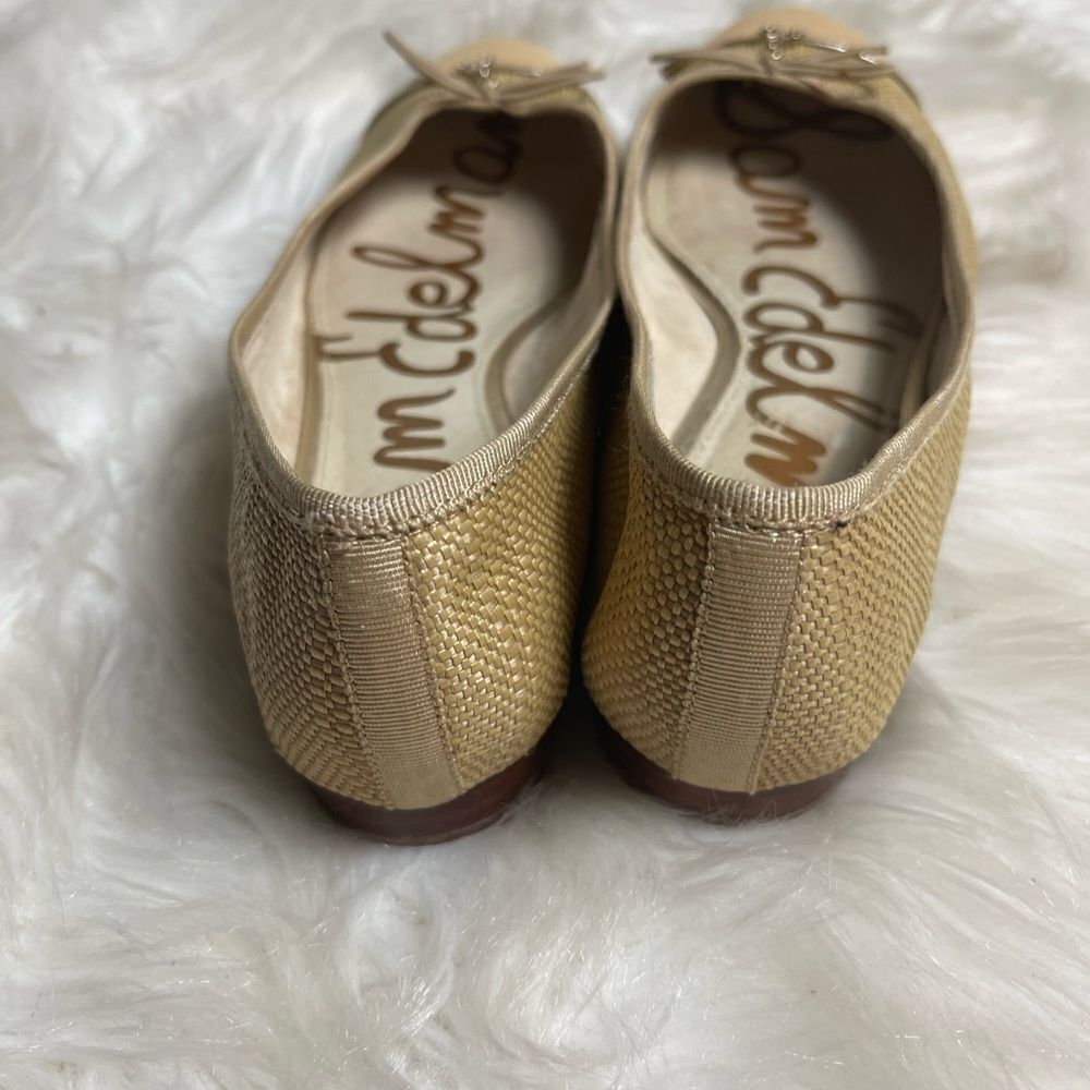 Sam Edelman leather tan and beige Rafia slip on flats bow  accent size 8 - Picture 6 of 10